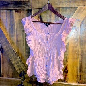 Pink blouse with lace trim